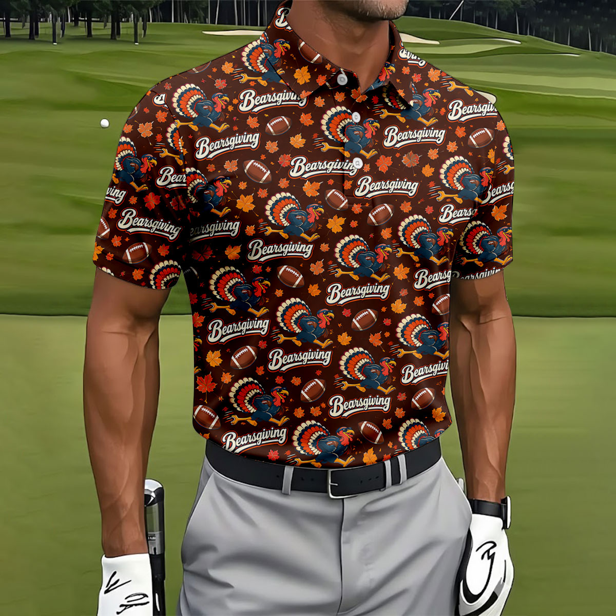 Brown Turkey Football Thanksgiving Golf Shirt, Golf Polo For Men, Golf Gifts For Men
