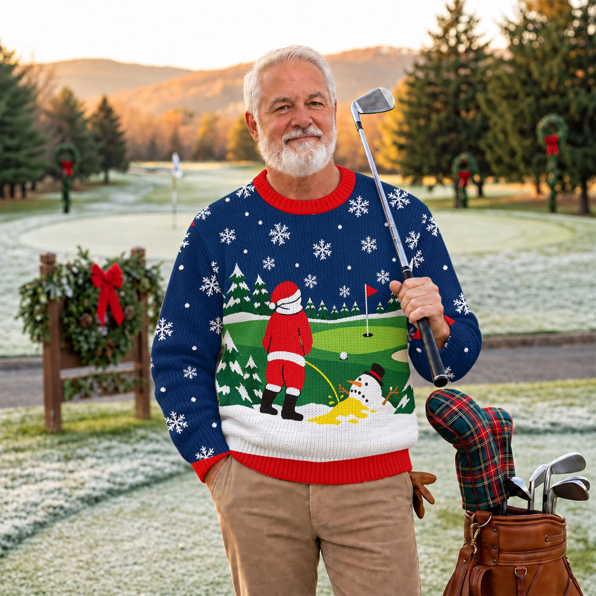 Santa Golf Snowman Ugly Christmas Sweater, Christmas Golf Gift, Holiday Party Sweater - View 3
