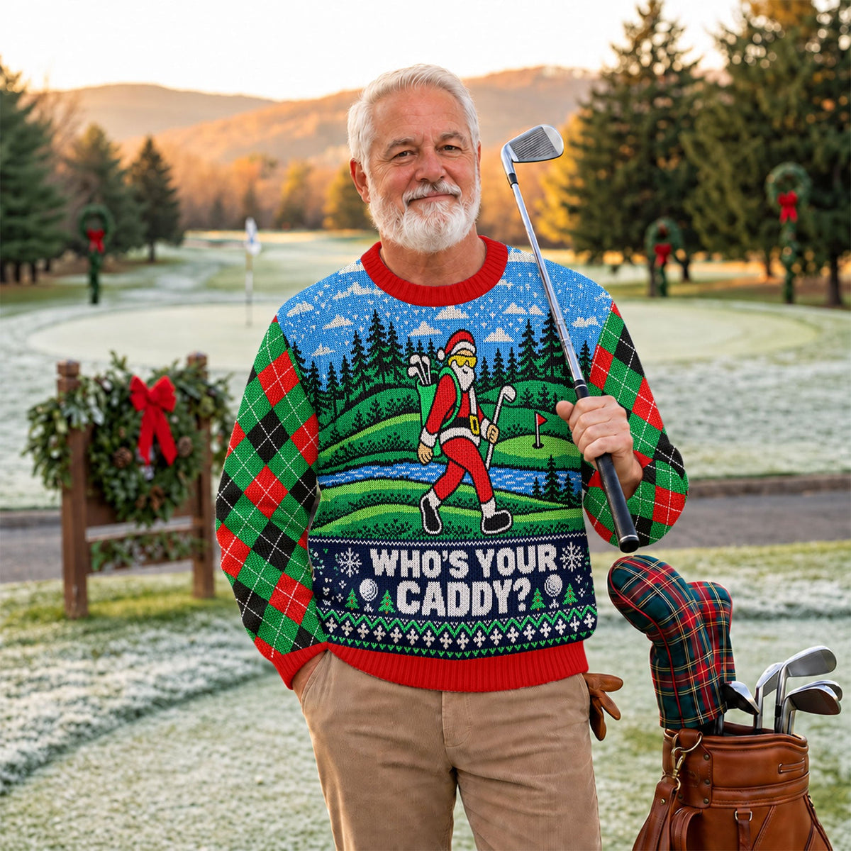 Who's Your Caddy Santa Ugly Christmas Sweater, Christmas Golf Gift, Funny Xmas Gift - View 3