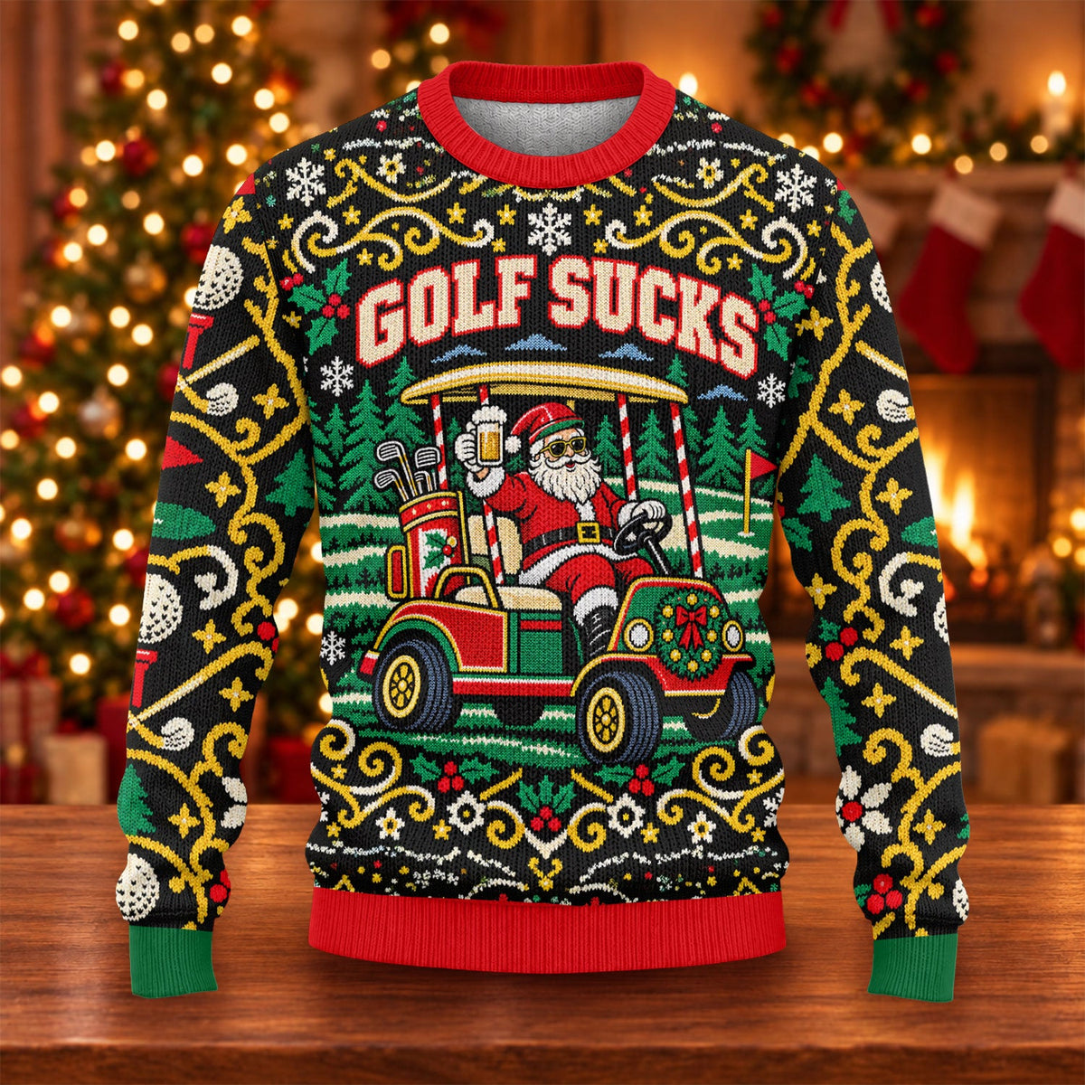 Golf Sucks Santa Cart Ugly Christmas Sweater, Ugly Sweater Party, Christmas Golf Gift - View 6