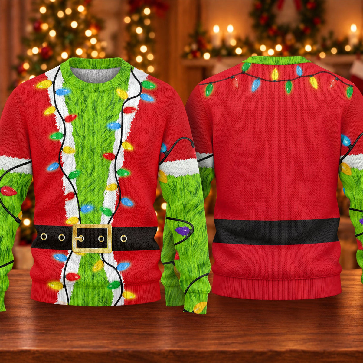 Green Furry Santa Suit Ugly Christmas Sweater, Ugly Sweater Party, Christmas Gifts - View 5