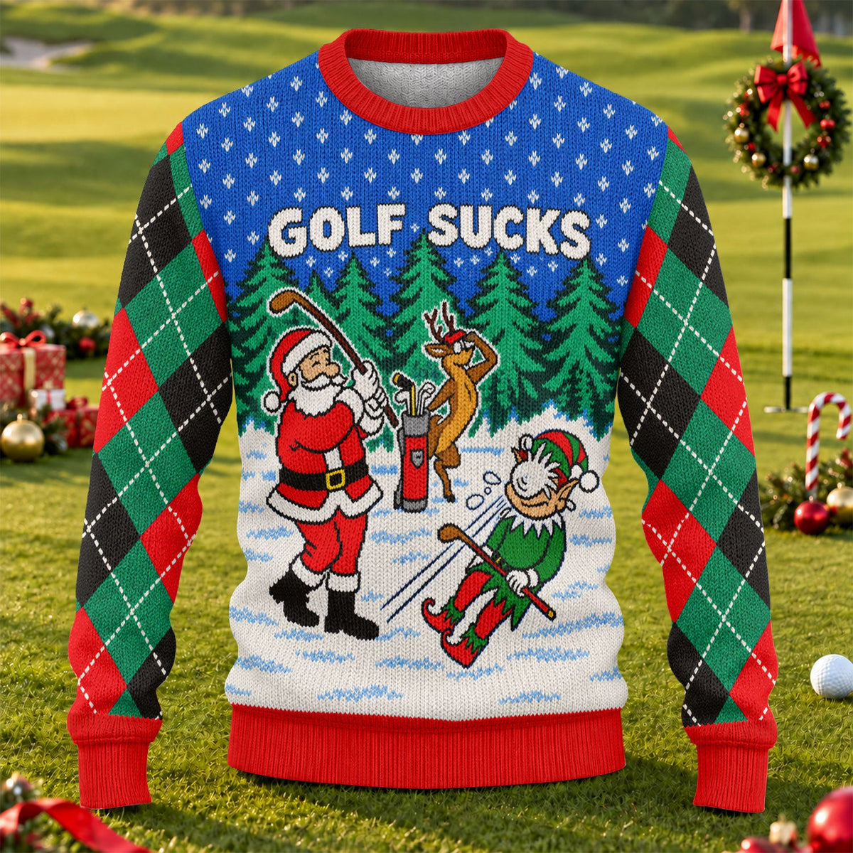 Golf Sucks Santa Ugly Christmas Sweater, Ugly Sweater Party, Funny Christmas Outfit - View 1