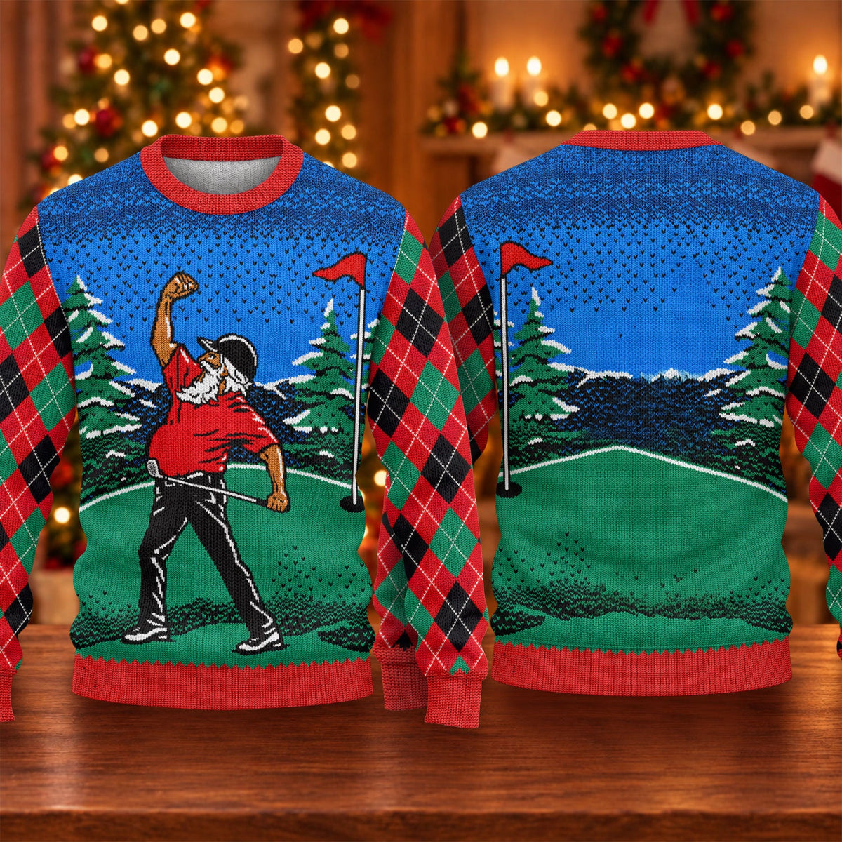 Golfer Red Plaid Ugly Christmas Sweater, Christmas Golf Gift, Funny Holiday Sweater - View 5