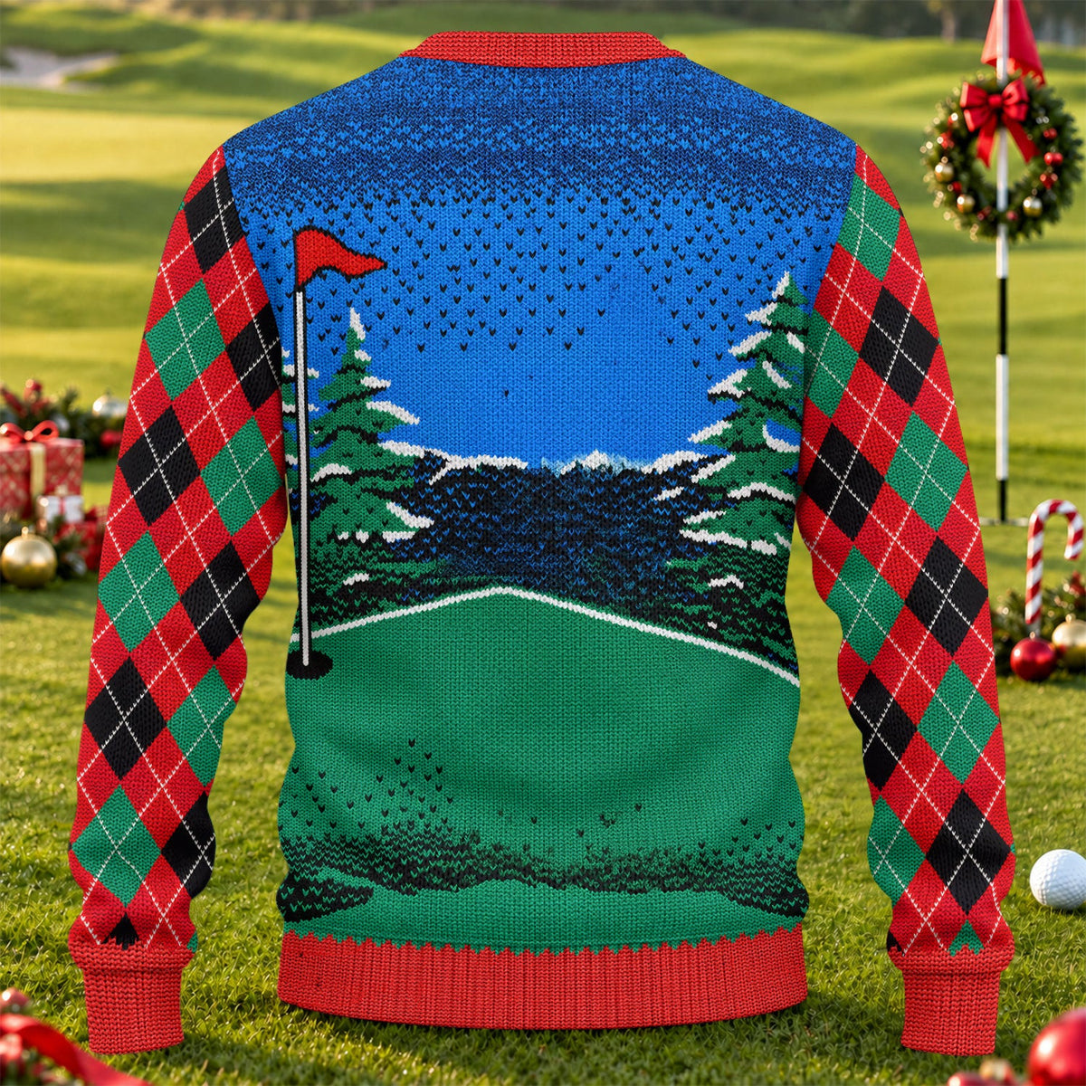 Golfer Red Plaid Ugly Christmas Sweater, Christmas Golf Gift, Funny Holiday Sweater - View 2
