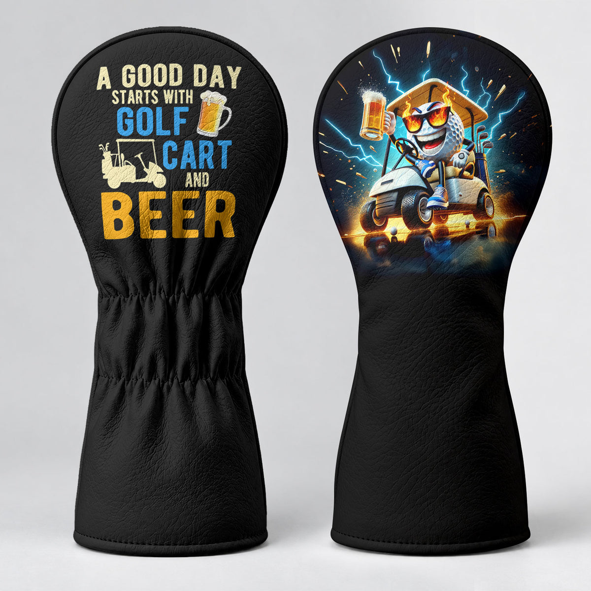 A Good Day Starts With Golf Cart And Beer Headcover, Golf And Beer Gift, Golfer Gift