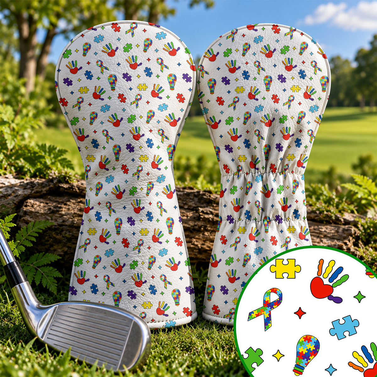 Autism Awareness Puzzle Hands Golf Head Cover, Autism Awareness Gift, Driver Cover