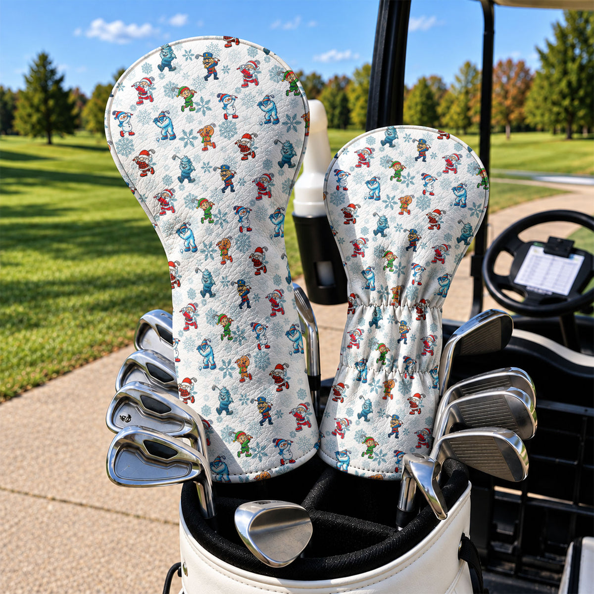 Christmas Characters Golf Pose Pattern Golf Head Cover, Golf Club Covers, Golfer Gift