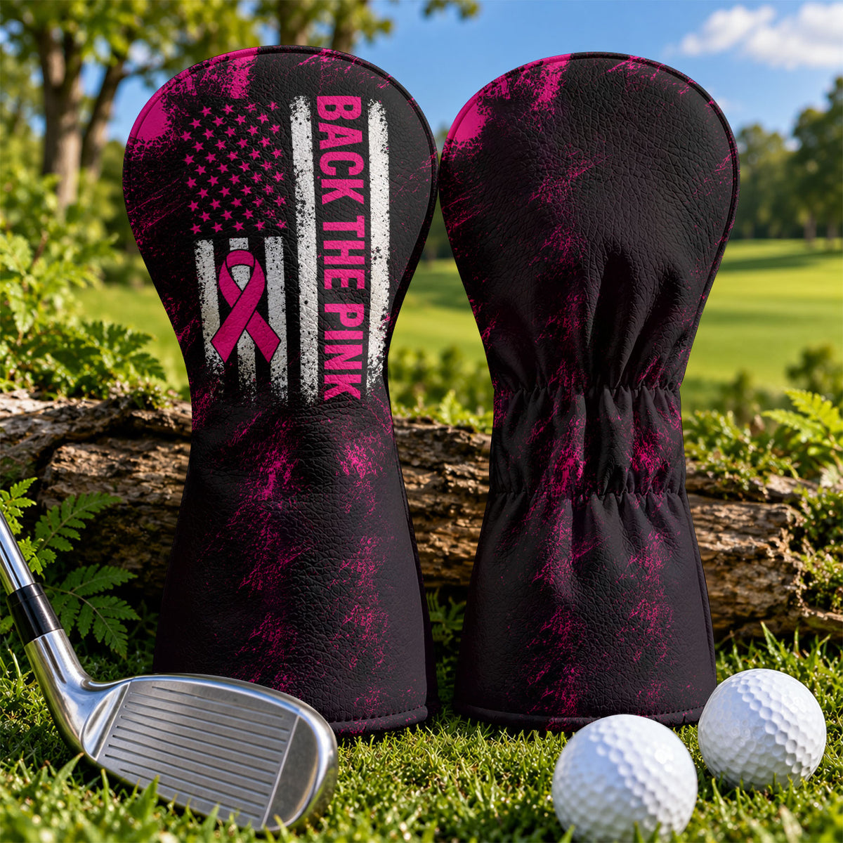 Back The Pink American Flag Breast Cancer Headcover, Cancer Awareness Gift, Golf Gift