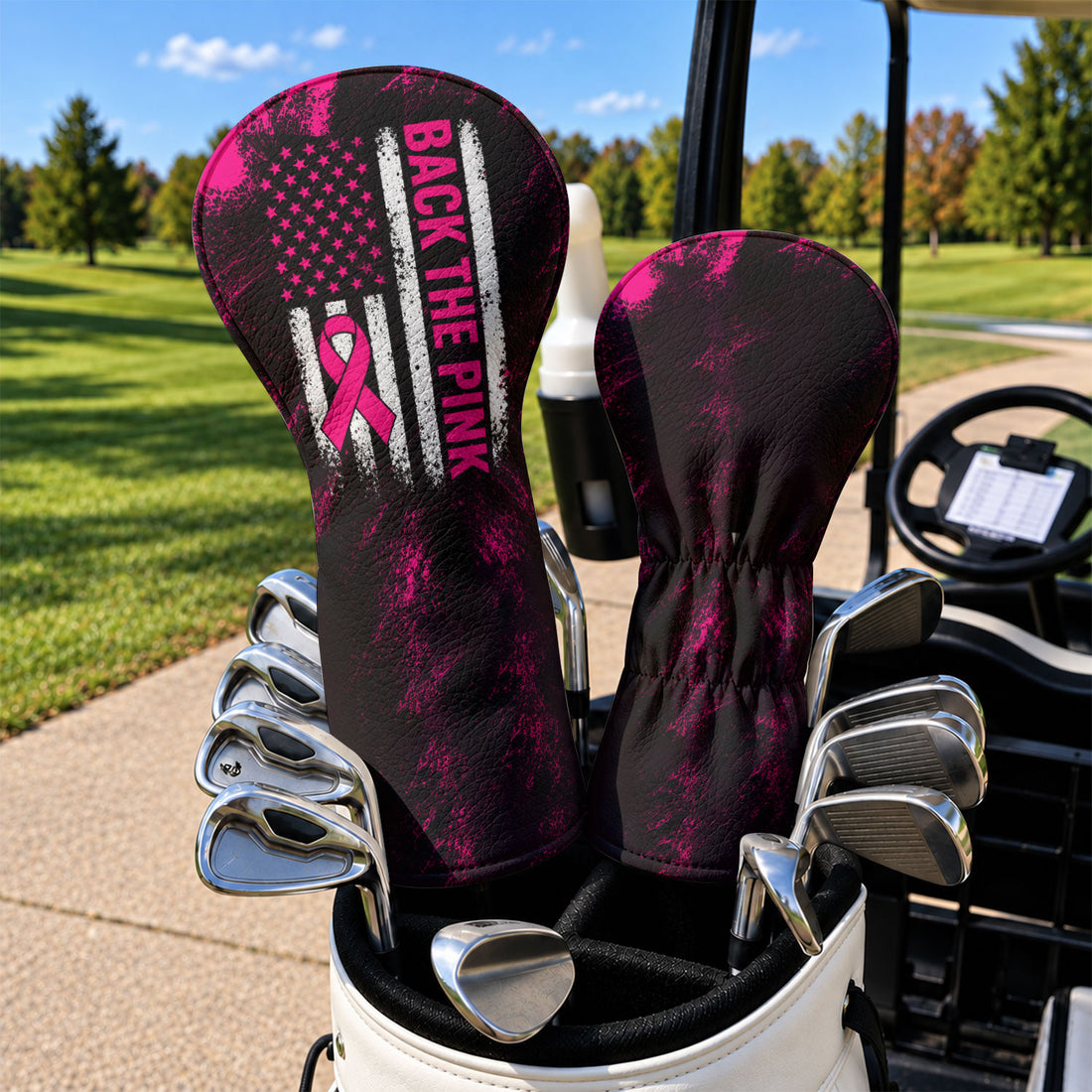 Back The Pink American Flag Breast Cancer Headcover, Cancer Awareness Gift, Golf Gift