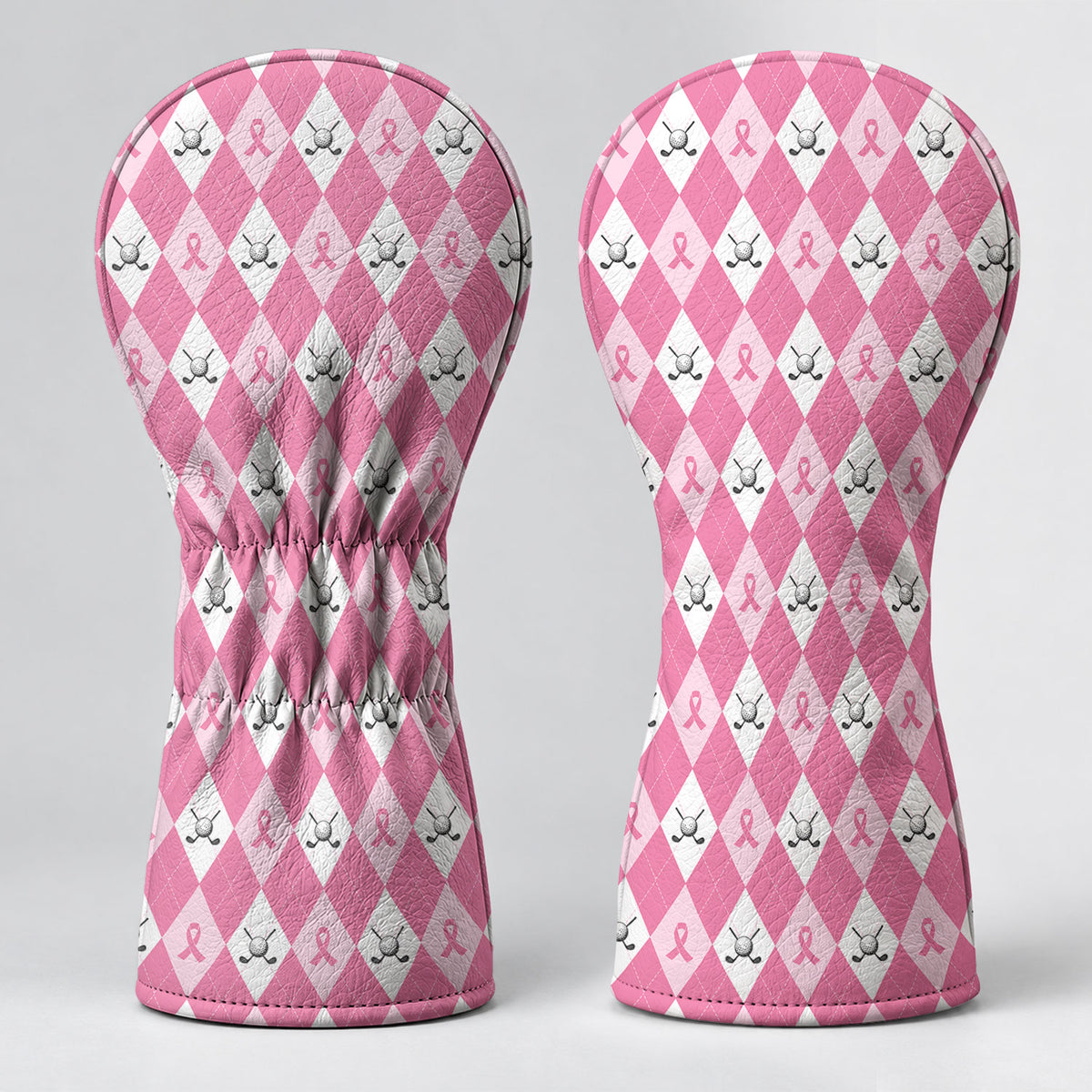 Pink Argyle Breast Cancer Ribbon Golf Headcover, Cancer Awareness Gift, Gift For Her