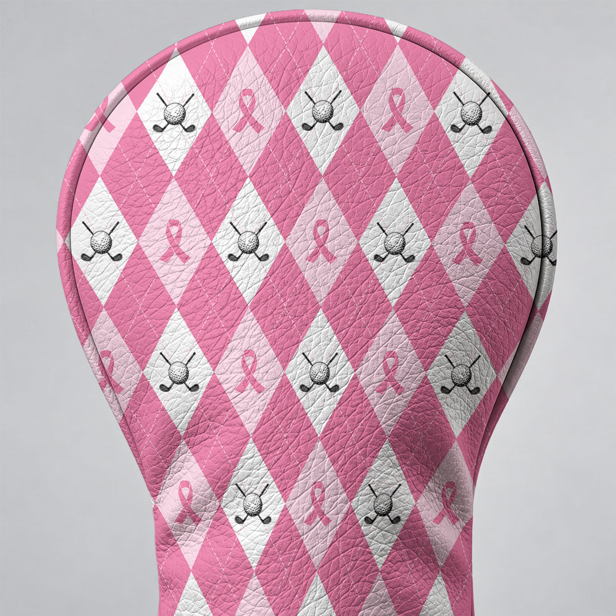 Pink Argyle Breast Cancer Ribbon Golf Headcover, Cancer Awareness Gift, Gift For Her