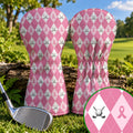 Pink Argyle Breast Cancer Ribbon Golf Headcover, Cancer Awareness Gift, Gift For Her