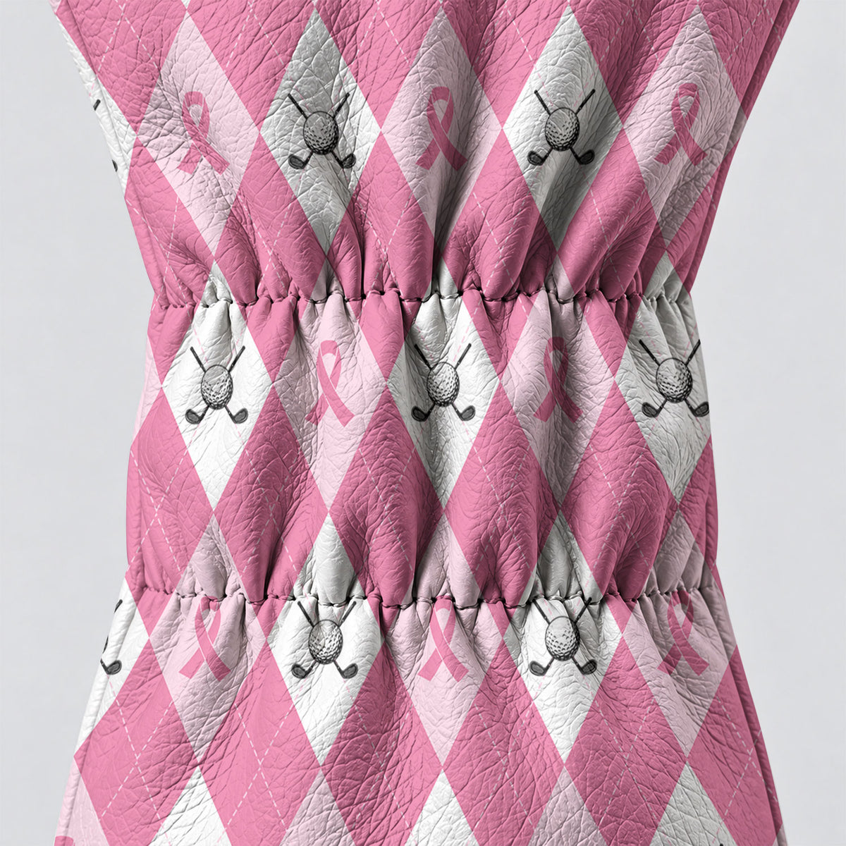 Pink Argyle Breast Cancer Ribbon Golf Headcover, Cancer Awareness Gift, Gift For Her