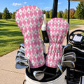 Pink Argyle Breast Cancer Ribbon Golf Headcover, Cancer Awareness Gift, Gift For Her