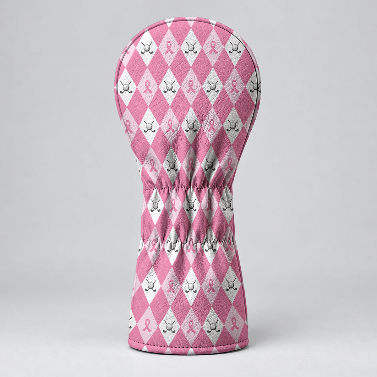 Pink Argyle Breast Cancer Ribbon Golf Headcover, Cancer Awareness Gift, Gift For Her
