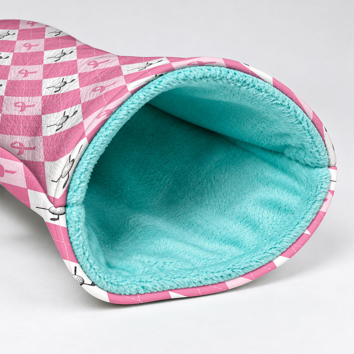 Pink Argyle Breast Cancer Ribbon Golf Headcover, Cancer Awareness Gift, Gift For Her