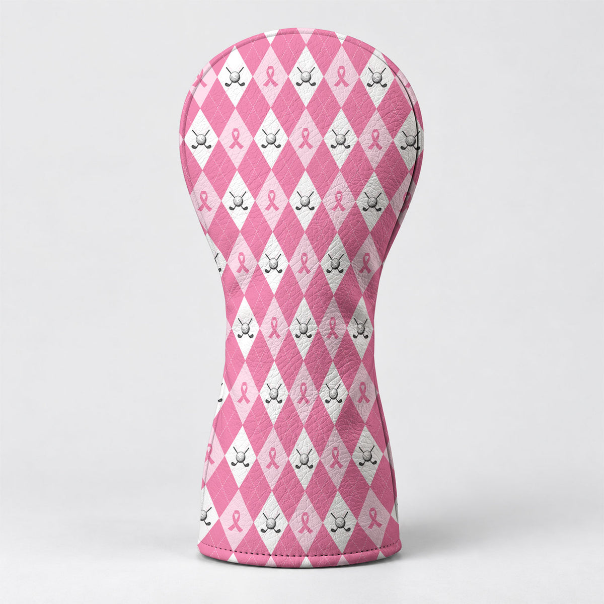 Pink Argyle Breast Cancer Ribbon Golf Headcover, Cancer Awareness Gift, Gift For Her