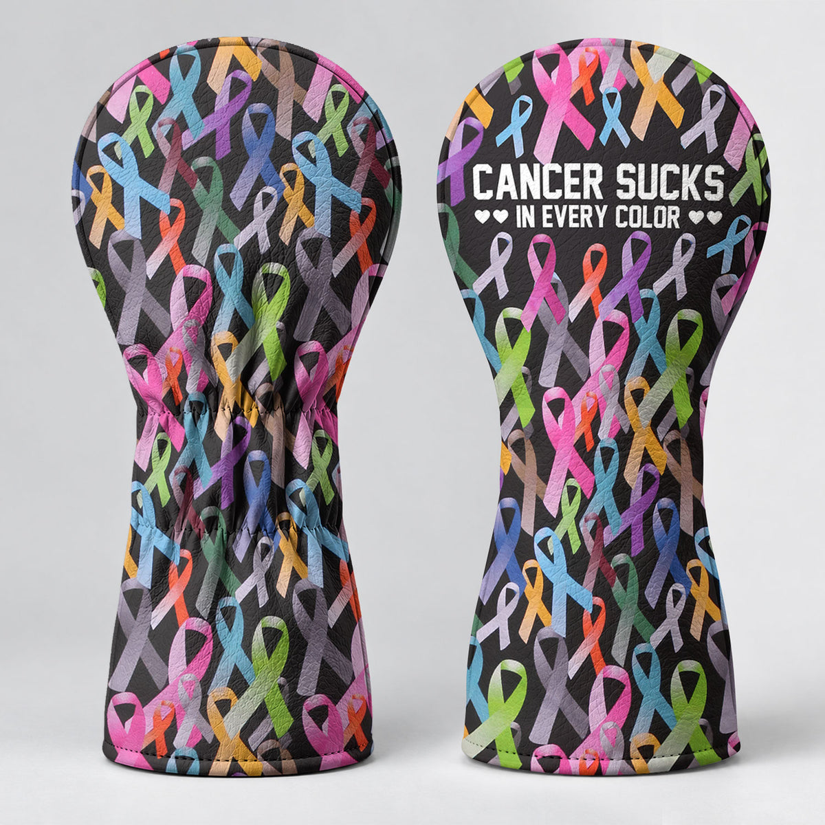 Cancer Sucks In Every Color Black Ribbon Golf Head Cover, Fun Golf Gift, Driver Cover