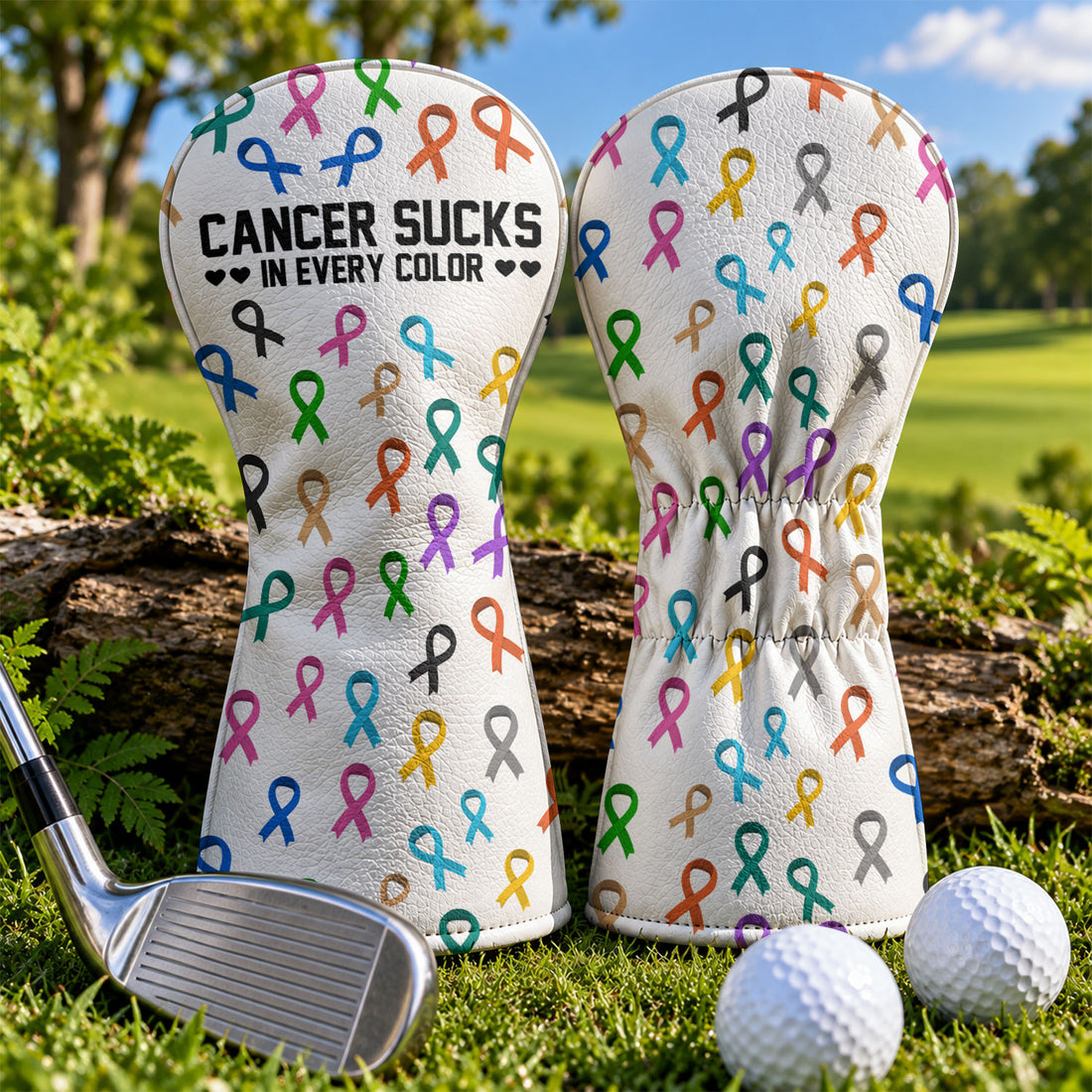 Cancer Sucks In Every Color White Golf Head Cover, Cancer Awareness Gift, Golfer Gift