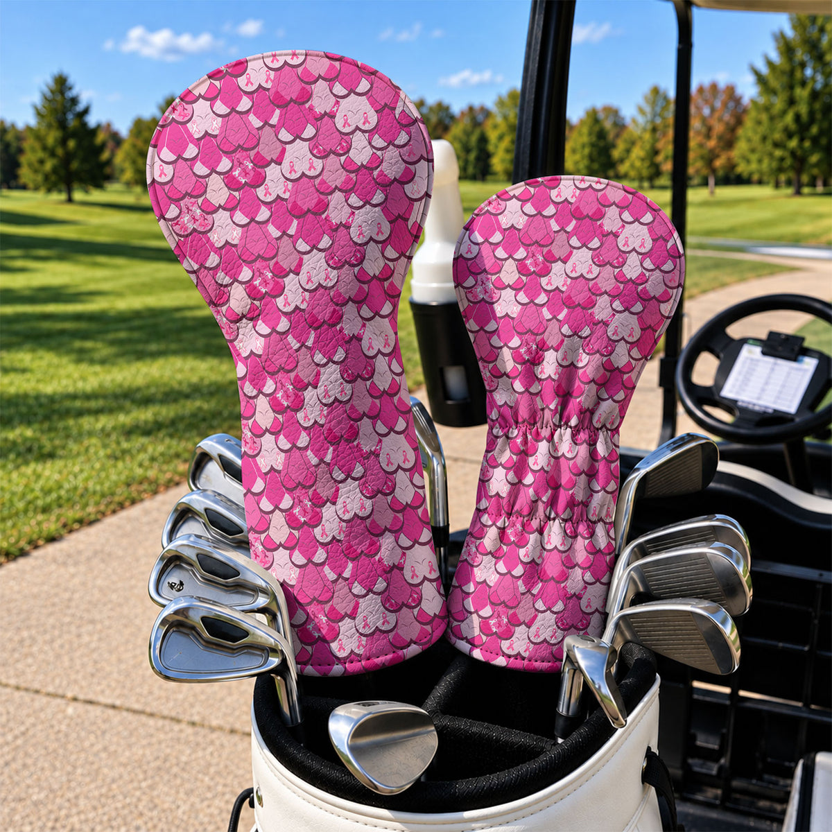 Pink Breast Cancer Ribbon Scale Pattern Golf Headcover, Driver Head Cover, Golf Gift