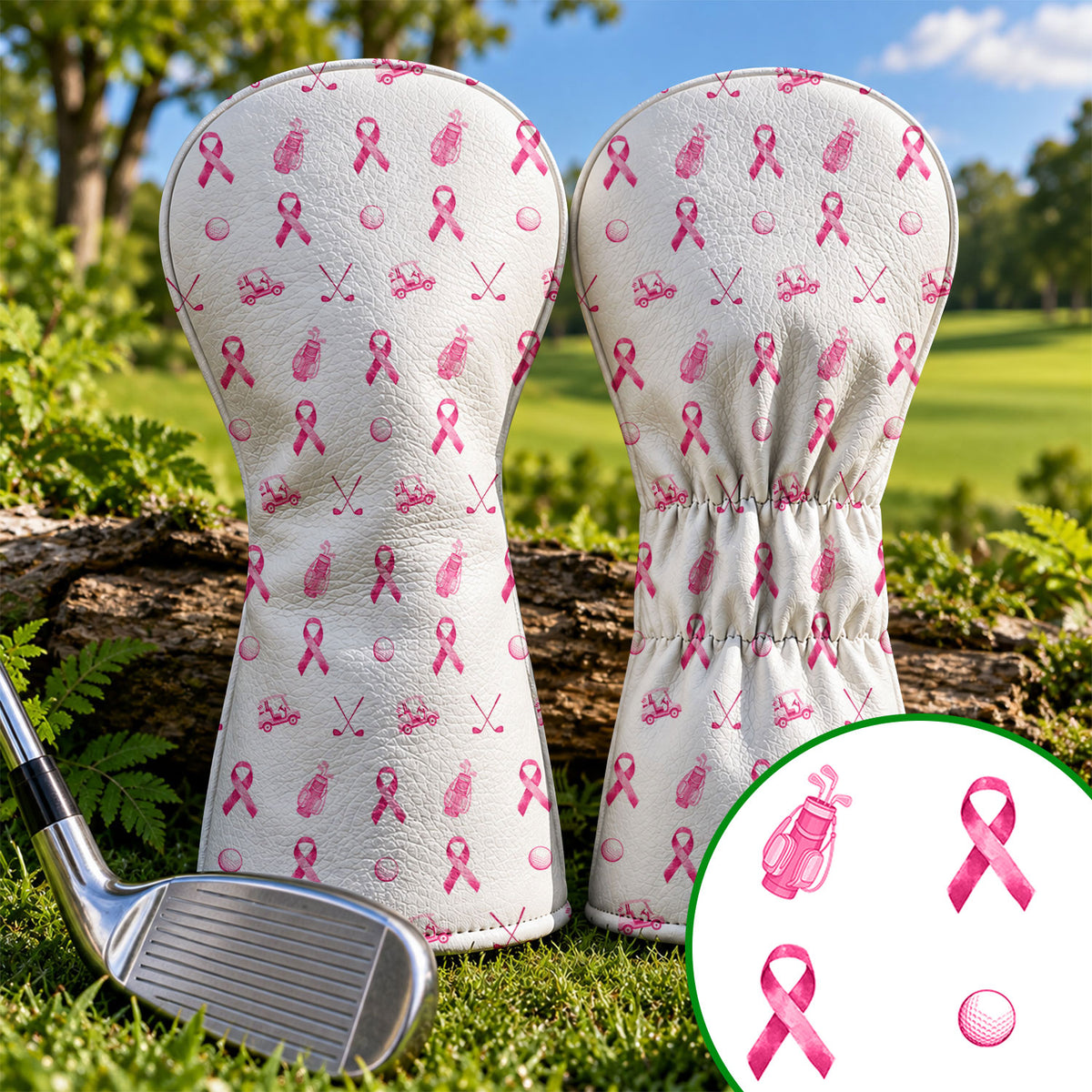 Pink Ribbon Breast Cancer Awareness Golf Head Cover, Ladies Golf Gift, Gift For Her