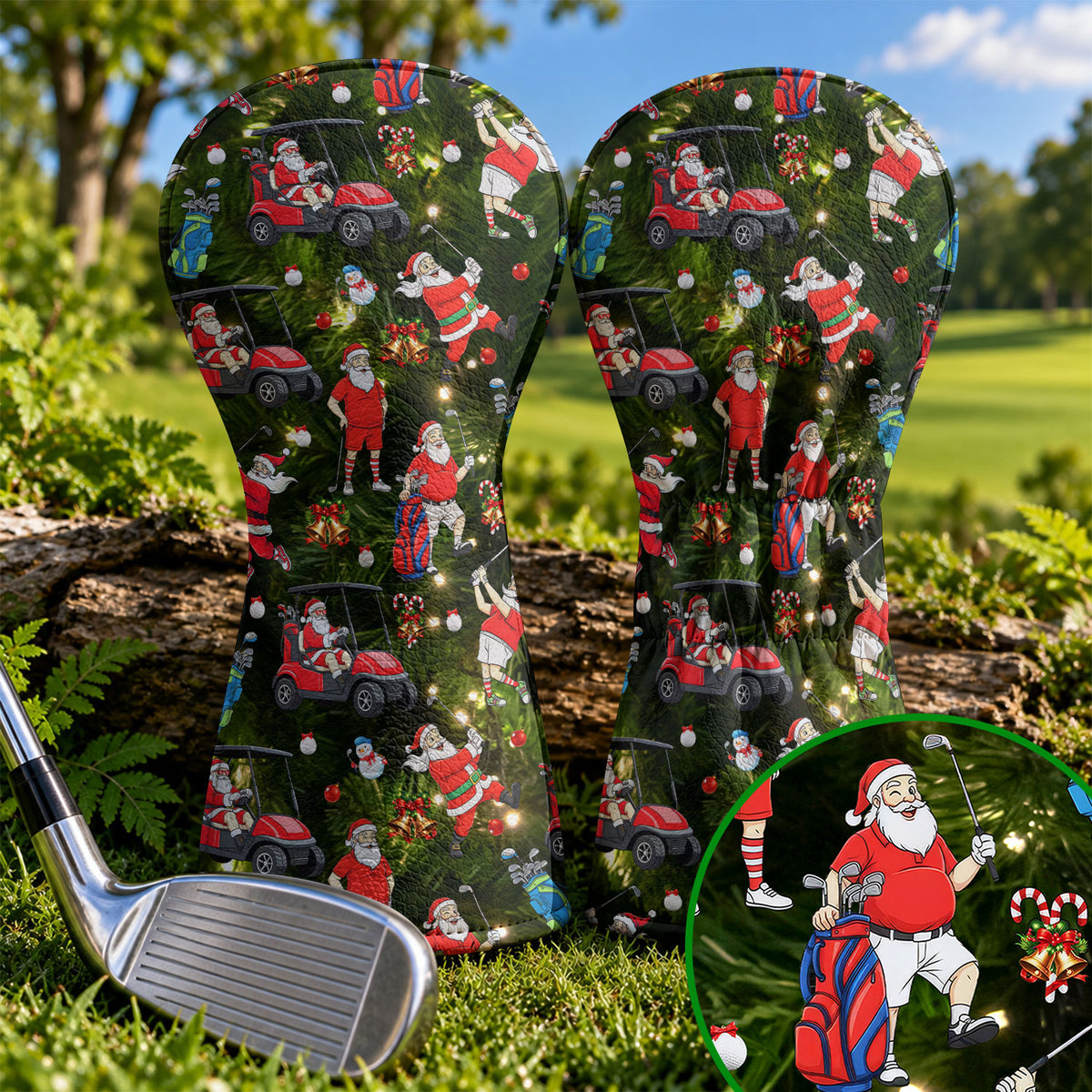 Funny Santa Claus Golf Pose Christmas Golf Head Cover, Golf Club Covers, Gift For Him