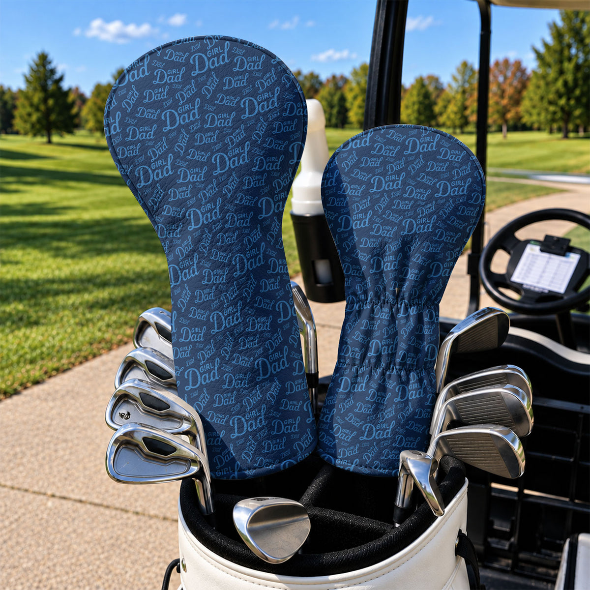 Girl Dad Navy Blue Pattern Golf Head Cover, Dad Golf Gift, Golf Accessories For Men