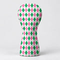 Green Pink Argyle Golf Head Cover, Golf Accessories For Women, Cute Golf Head Cover