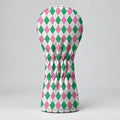 Green Pink Argyle Golf Head Cover, Golf Accessories For Women, Cute Golf Head Cover