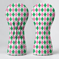 Green Pink Argyle Golf Head Cover, Golf Accessories For Women, Cute Golf Head Cover
