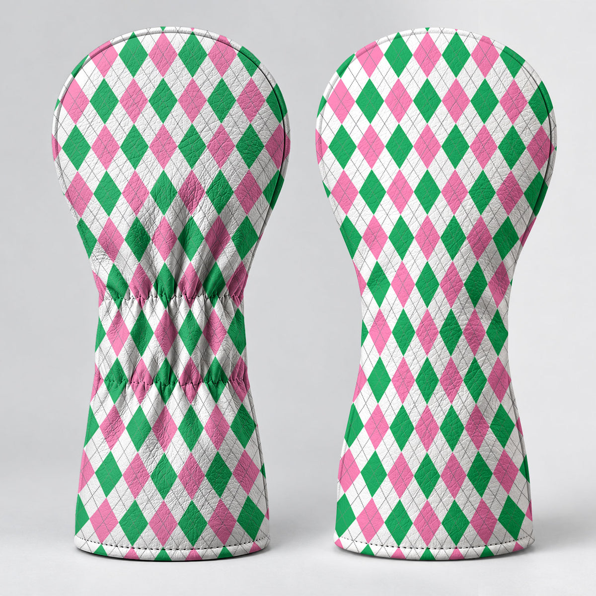 Green Pink Argyle Golf Head Cover, Golf Accessories For Women, Cute Golf Head Cover