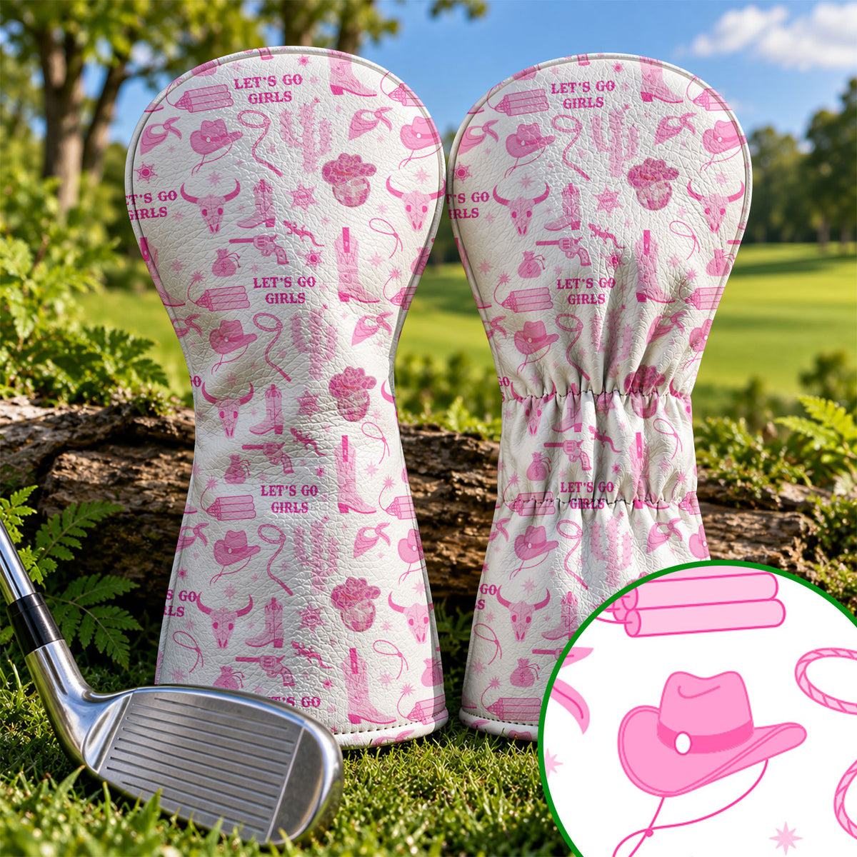Let's Go Girls Pink Cowgirl Golf Head Cover, Golf Gifts For Women, Ladies Golf Gift