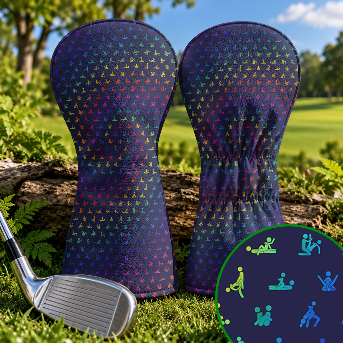 Naughty Position Adult Humor Rainbow Golf Headcover, Golf Gift, Funny Golf Head Cover