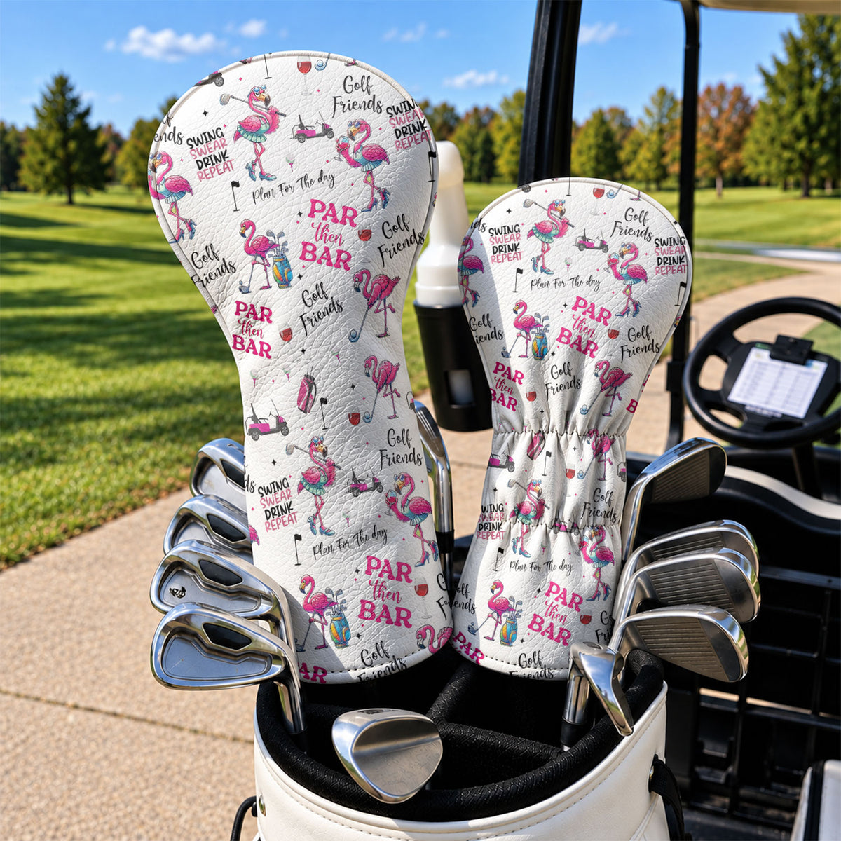 Par Then Bar Pink Flamingo Golf Headcover, Gift For Women Golfers, Ladies Golf Gift