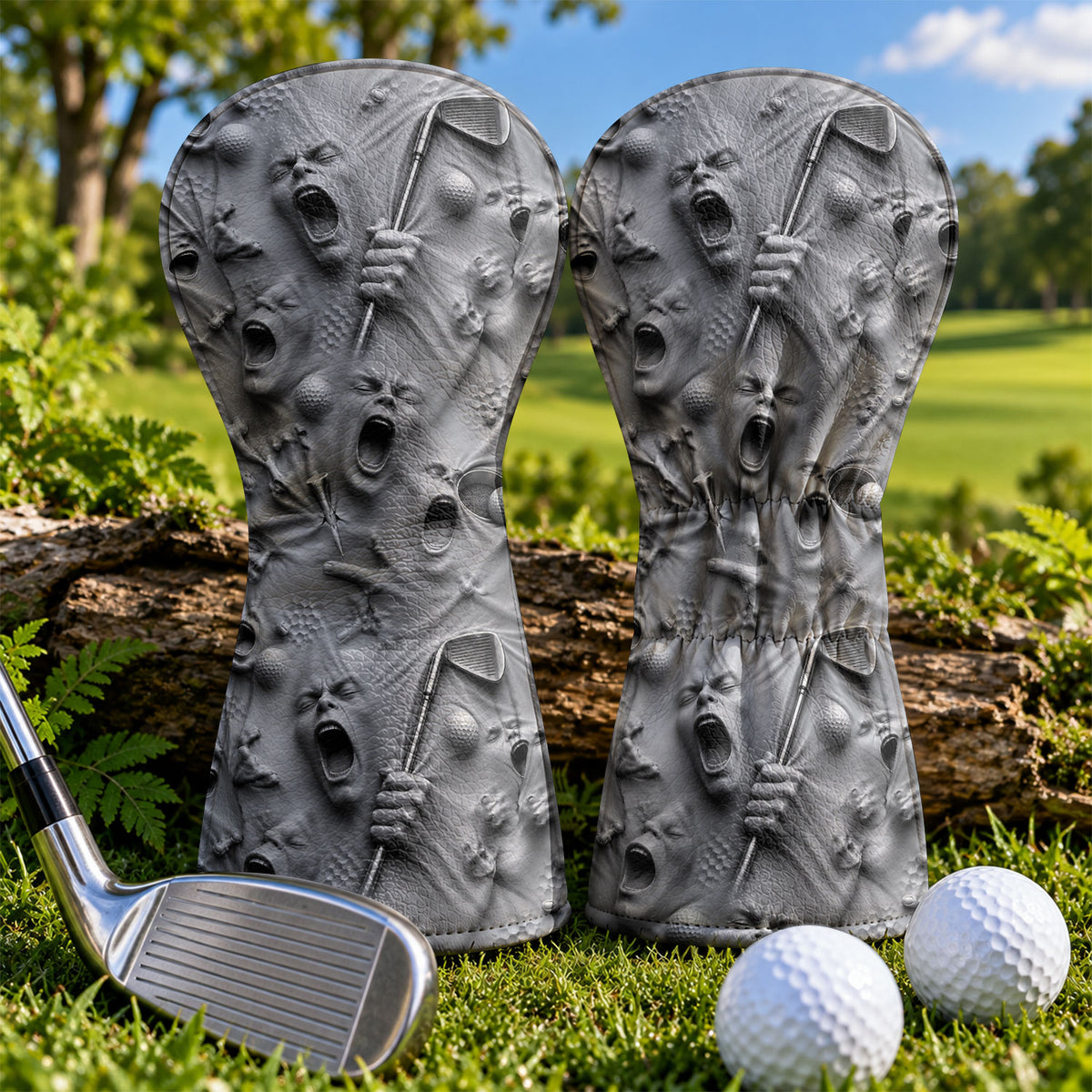 Screaming Face All Over Graphic Golf Head Cover, Golf Gifts For Him, Golf Club Covers