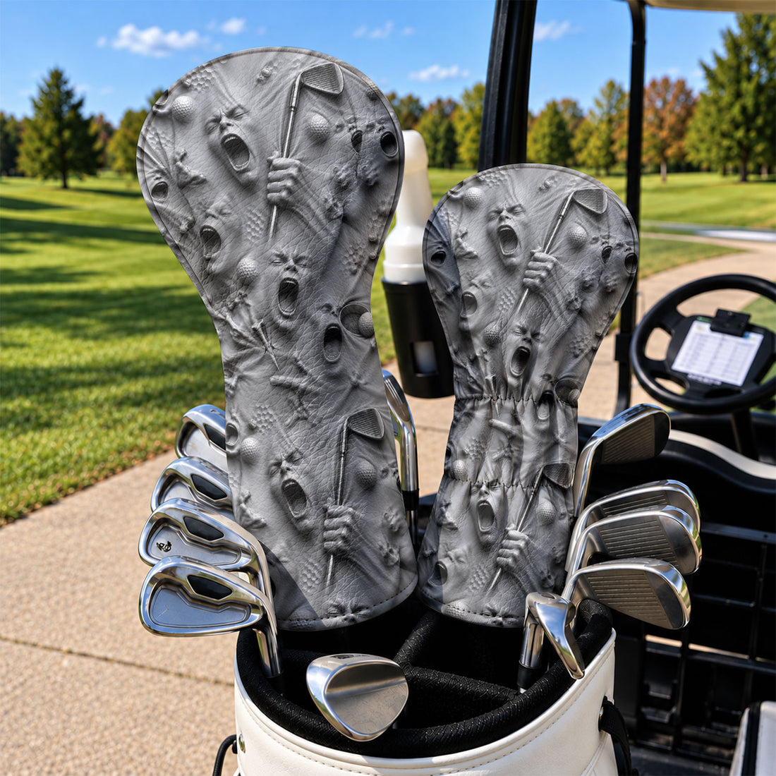 Screaming Face All Over Graphic Golf Head Cover, Golf Gifts For Him, Golf Club Covers