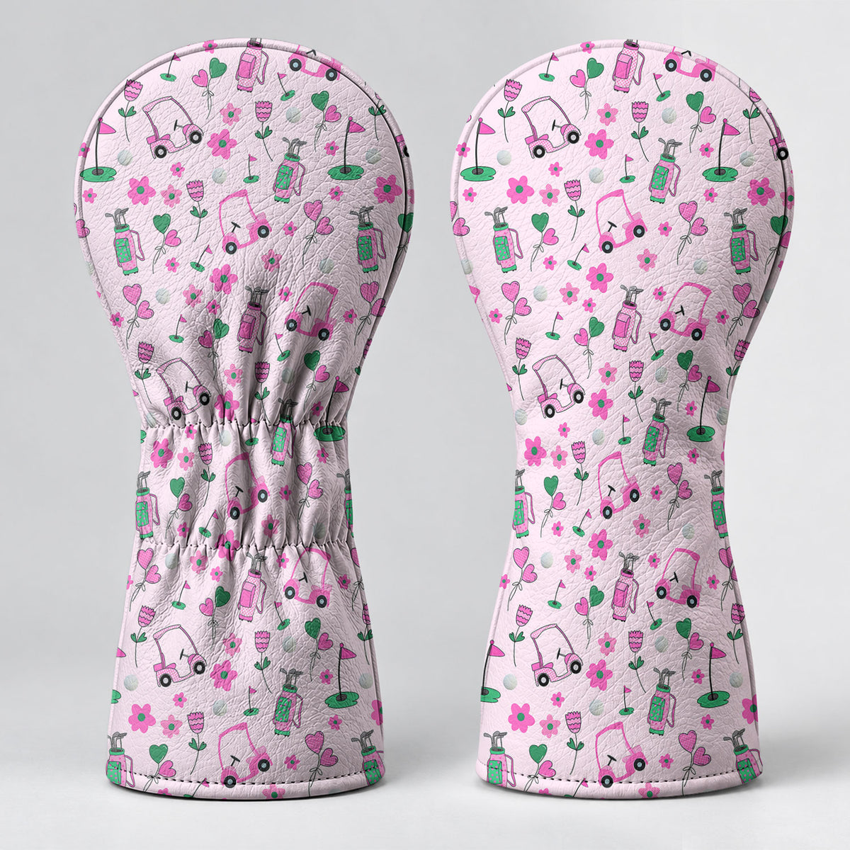 Pink Green Golf Cart Flowers Golf Head Cover, Gift For Her, Golf Headcovers For Women