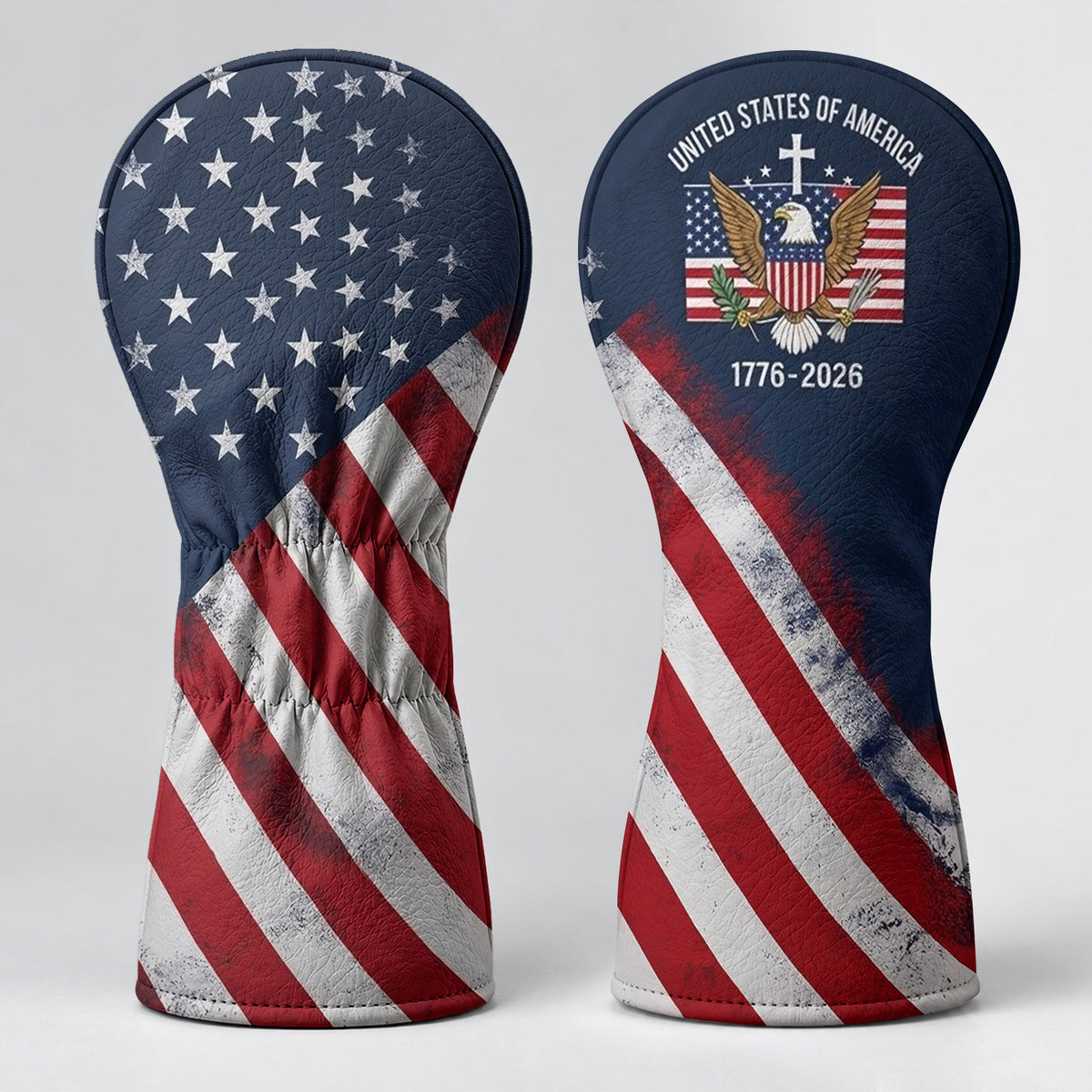 US Bald Eagle Distressed Flag Faith Cross Headcover, Patriotic Golf Gift, Golfer Gift