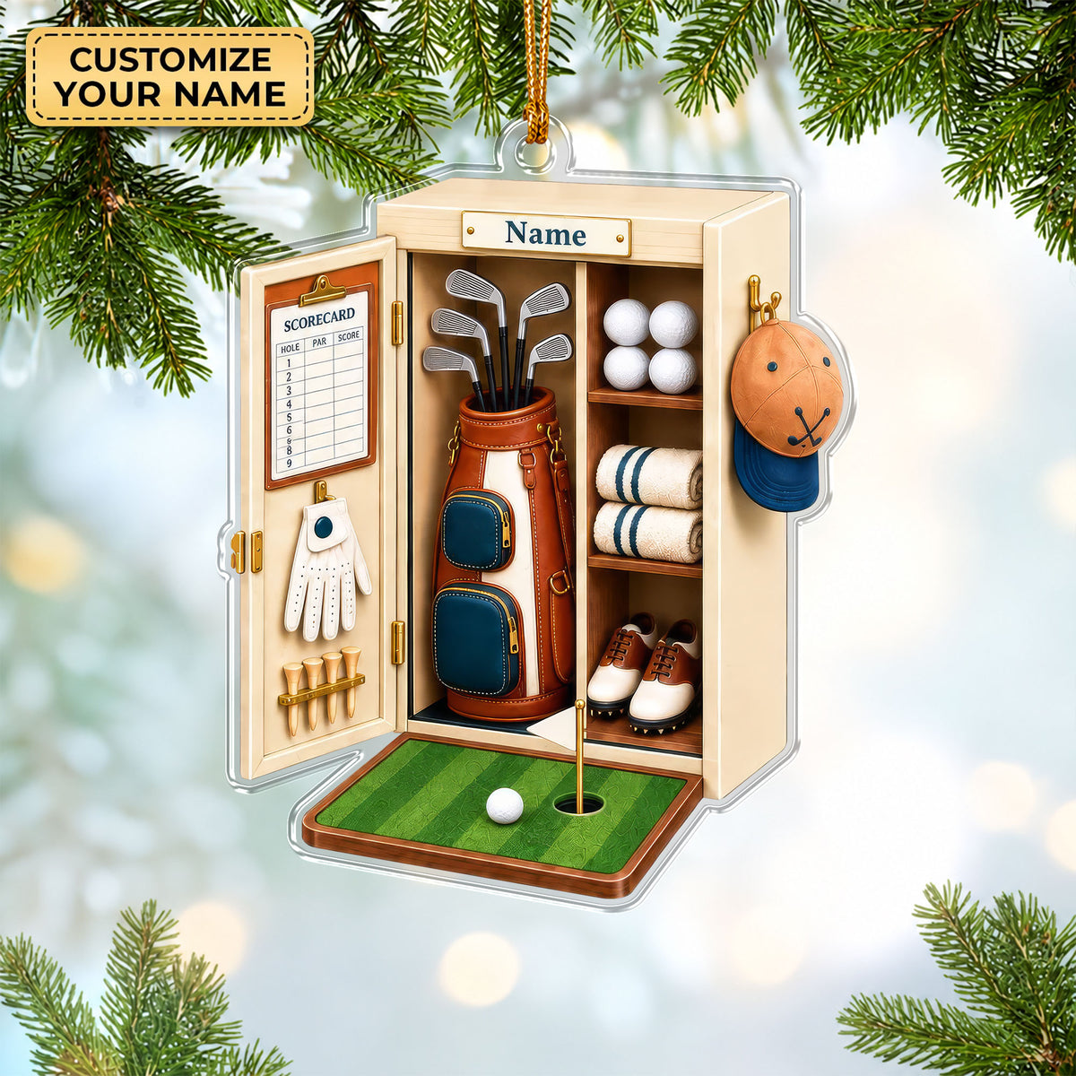 Custom Name Golf Locker Acrylic Ornament, Christmas Keepsake, Holiday Tree Decor