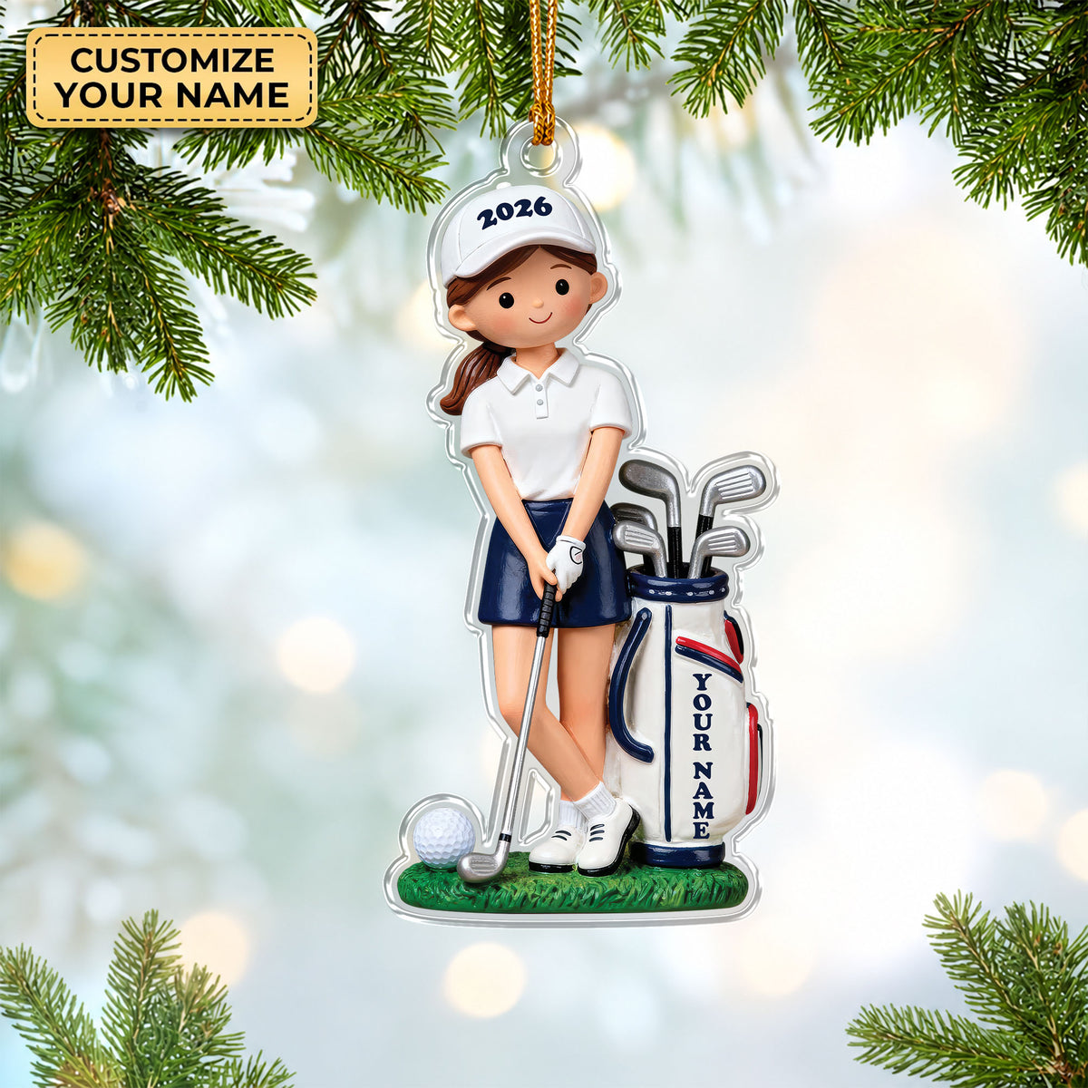 Custom Name Young Golfer Acrylic Ornament, Christmas Tree Decor, Gifts For Golfers