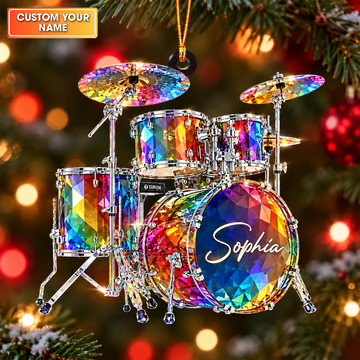 Custom Name Rainbow Drum Kit Acrylic Ornament, Christmas Ornaments, Music Gifts