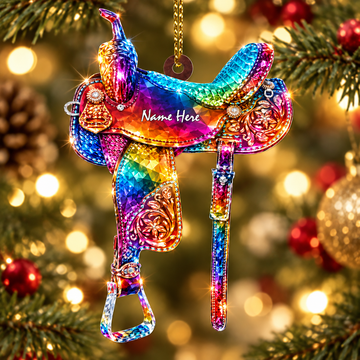 Custom Name Western Saddle Acrylic Ornament, Christmas Tree Decor, Horse Lover Gifts