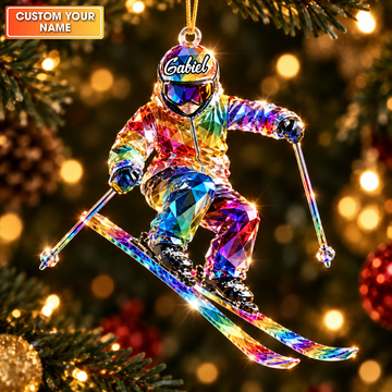 Custom Downhill Skier Acrylic Ornament, Christmas Tree Decorations, Skiing Gifts