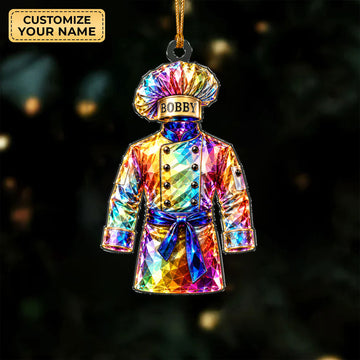 Custom Name Rainbow Chef Coat Acrylic Ornament, Christmas Ornaments, Chef Gifts