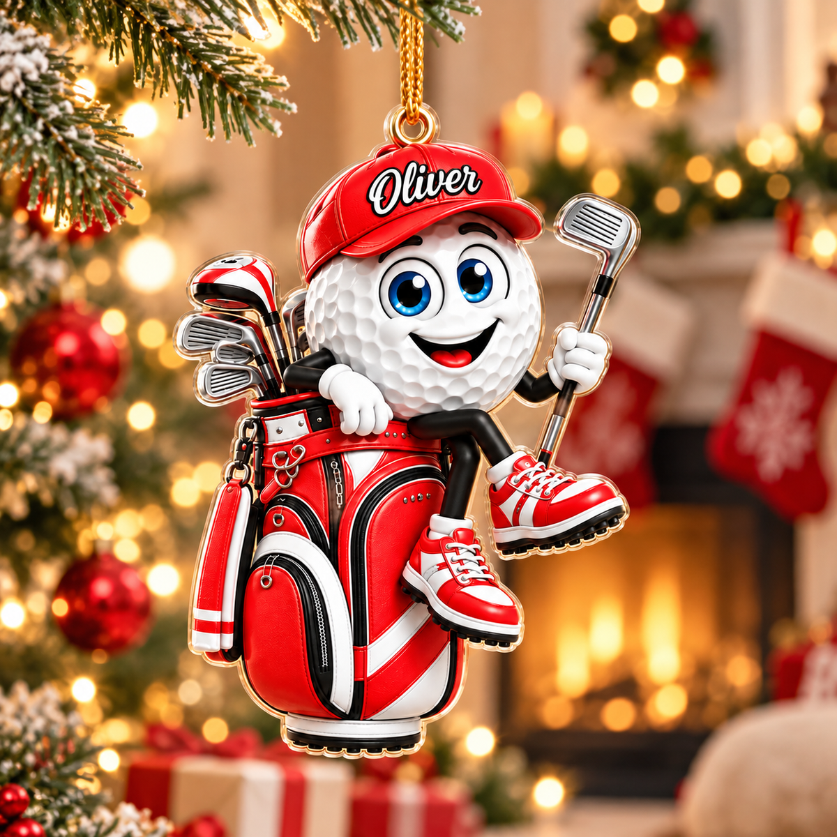 Custom Name Golf Ball In Golf Bag Acrylic Ornament, Christmas Gifts, Golf Lover Gifts