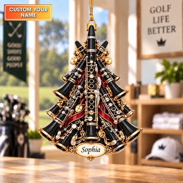 Custom Name Clarinet Tree Acrylic Ornament, Christmas Ornaments, Music Lover Gifts