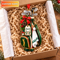 Custom Name Golf Bag Red Bow Acrylic Ornament, Christmas Ornaments, Golfer Gifts