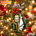 Custom Name Golf Bag Red Bow Acrylic Ornament, Christmas Ornaments, Golfer Gifts