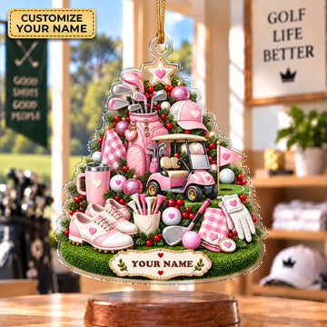Custom Name Pink Golf Gear Tree Acrylic Ornament, Christmas Tree Decor, Golf Gifts