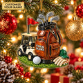 Custom Name Leather Golf Bag Cart Acrylic Ornament, Christmas Gifts, Holiday Keepsake